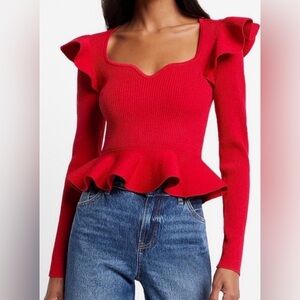 Express Red Ruffled Women's Sweater Size XL